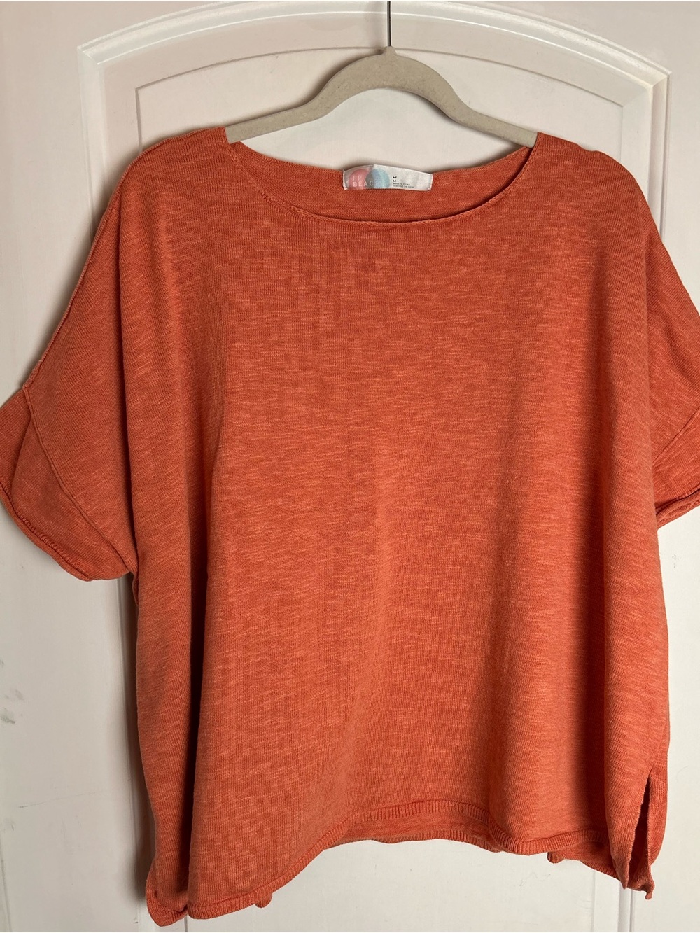 Free People Beach Boatneck Knit Top Heathered Coral Orange